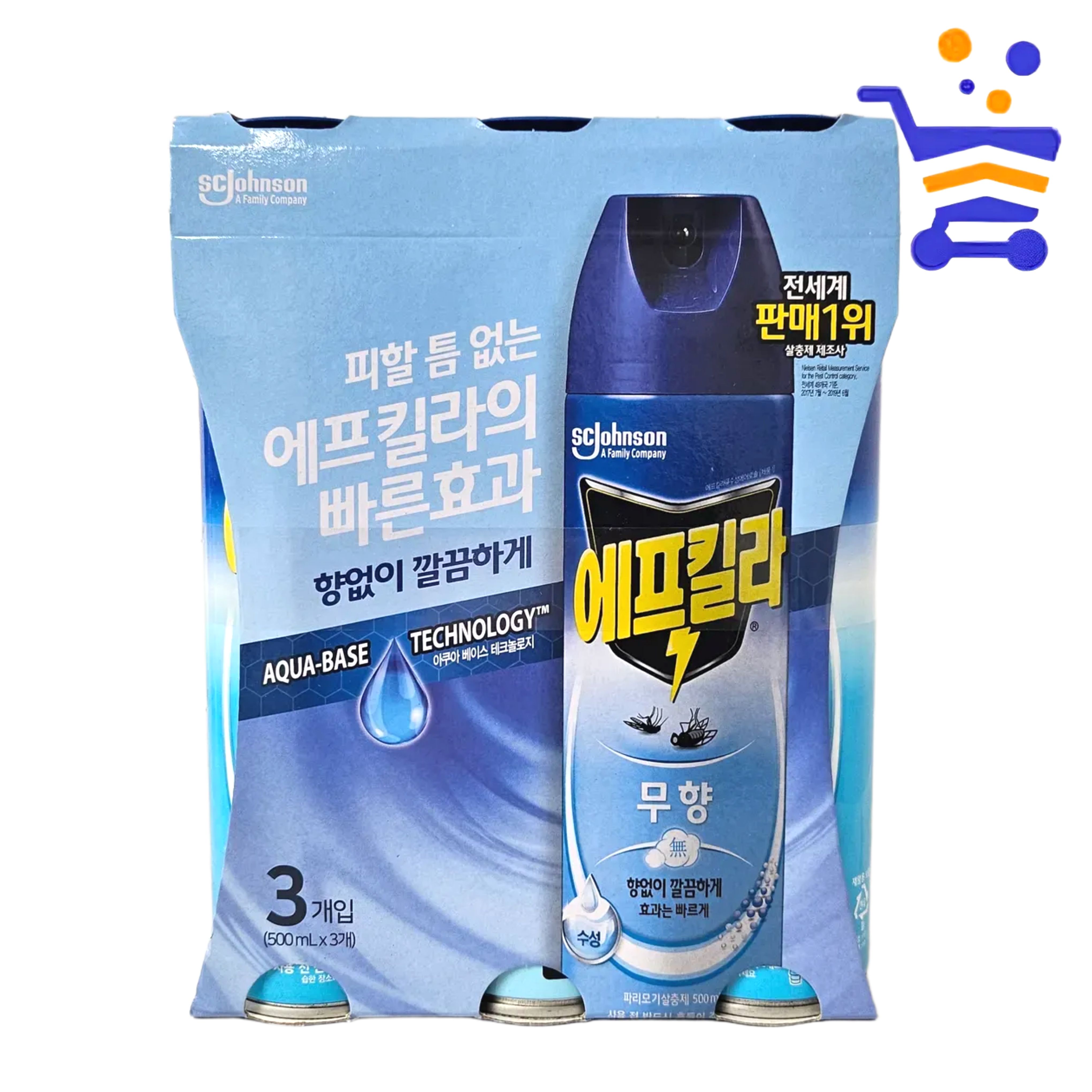 에프킬라 무향 에어졸 500mlx3개 모기 파리 스프레이 - 상품 이미지