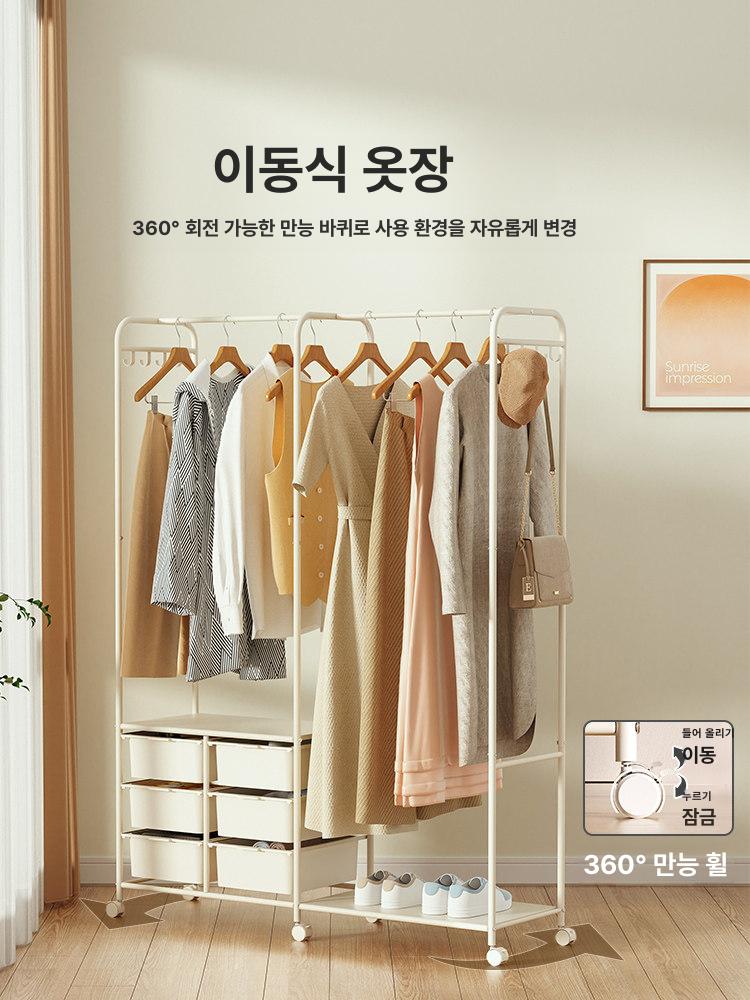 이동식 수납행거 서랍형 다용도 조립식 드레스룸 스탠드 서랍 올인원 침실 정리함 선반형 - 상세 이미지 3