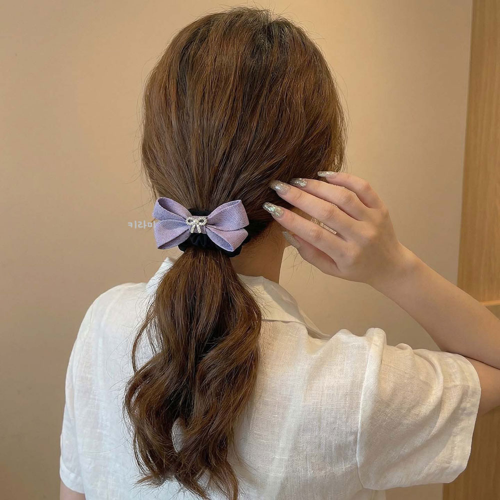 귀여운 진주 리본 머리끈 미니곱창밴드 포인트 헤어슈슈 스크런치 - 상품 이미지