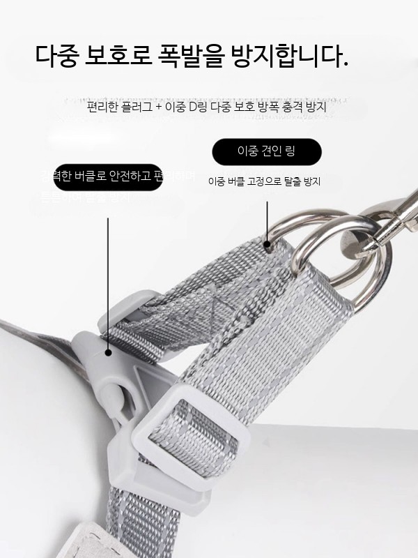 강아지하네스세트 소형견 중형견 산책용 가슴줄 리드줄 조절형 편안한 착용감 반려견 애견산책용품 - 상세 이미지 5