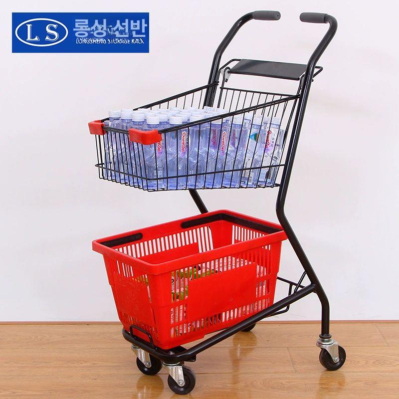 소형 핸드카트 슈퍼마켓 마트용 트롤리 편의점 핸드 대형 바퀴 구르마 휴대용 가정용 - 상세 이미지 2