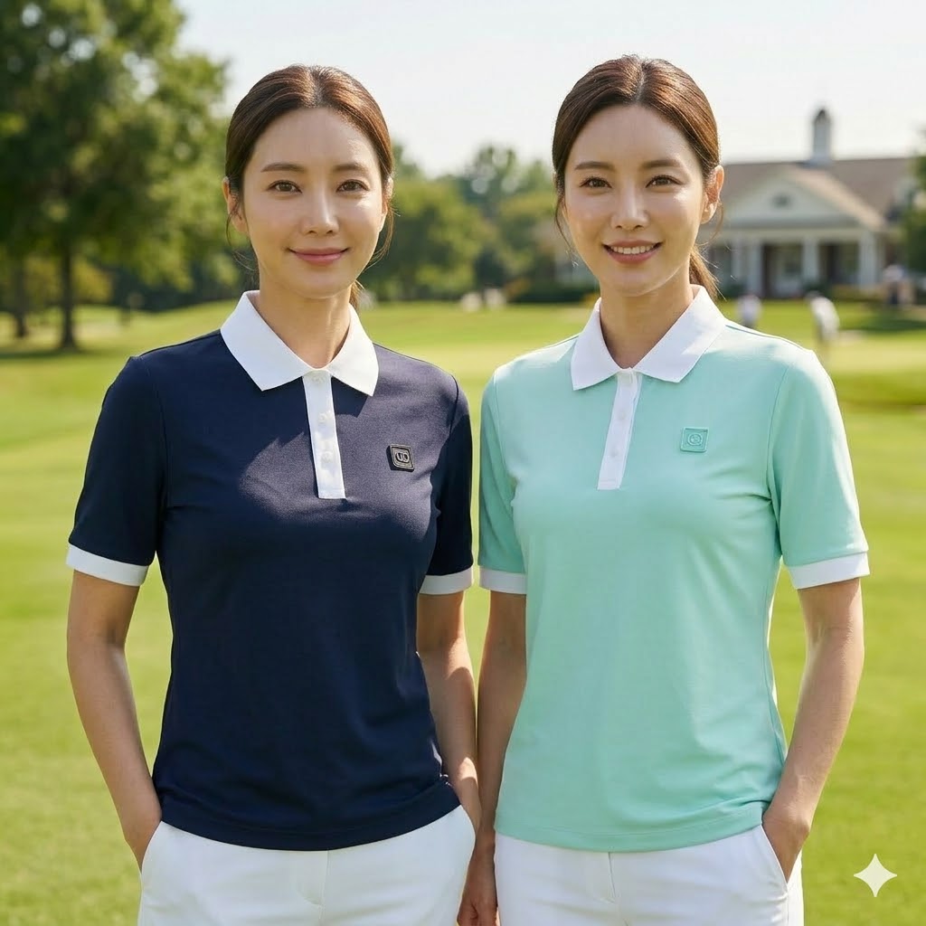 헤지스골프 여자 여름 골프웨어 항균 스판 세련된 카라 골프 반팔티셔츠 - 상세 이미지 4