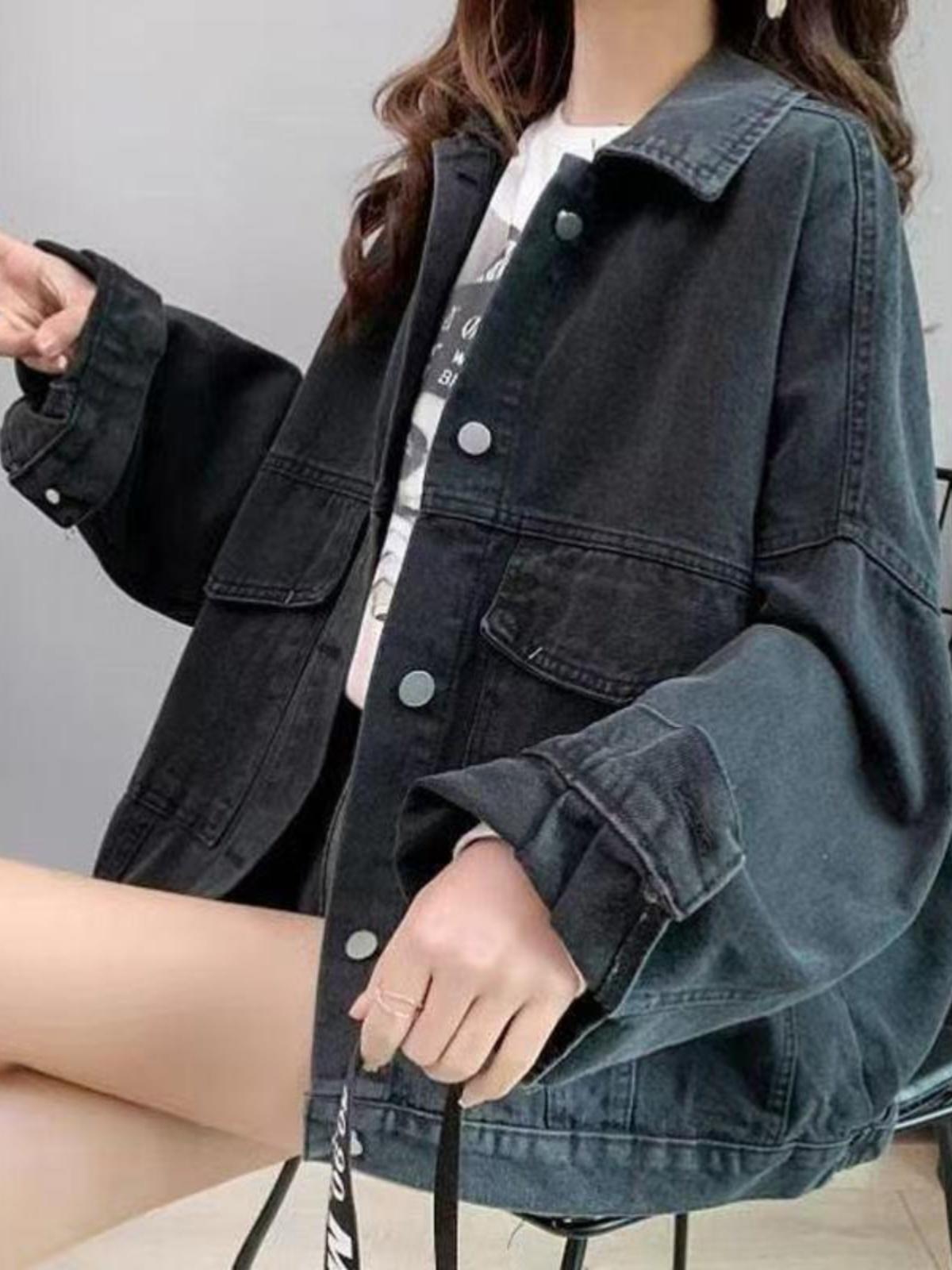 여성 데님 자수 루즈핏 캐주얼 자켓 트렌디한 데일리 아우터 빅사이즈 유행 - 상세 이미지 3