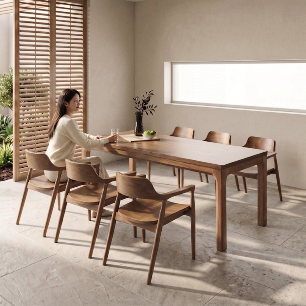 포빌리 4인용 6인용 원목식탁 세트 거실서재화 식탁+의자6, 1800mm, 내추럴 - 상세 이미지 5