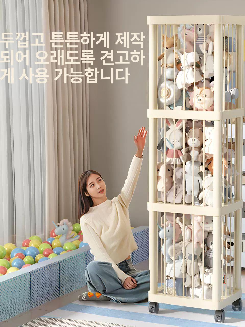 인형정리함 그물 정리 수납함 봉제인형 바퀴 보관통 메쉬 캐비닛 수납 양방향 뉴 실내 - 상세 이미지 2