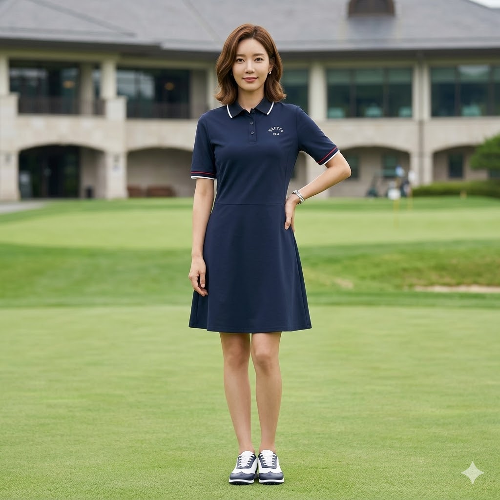 헤지스골프 여성 여름 골프웨어 A라인 폴로 반팔 골프 원피스 - 상품 이미지