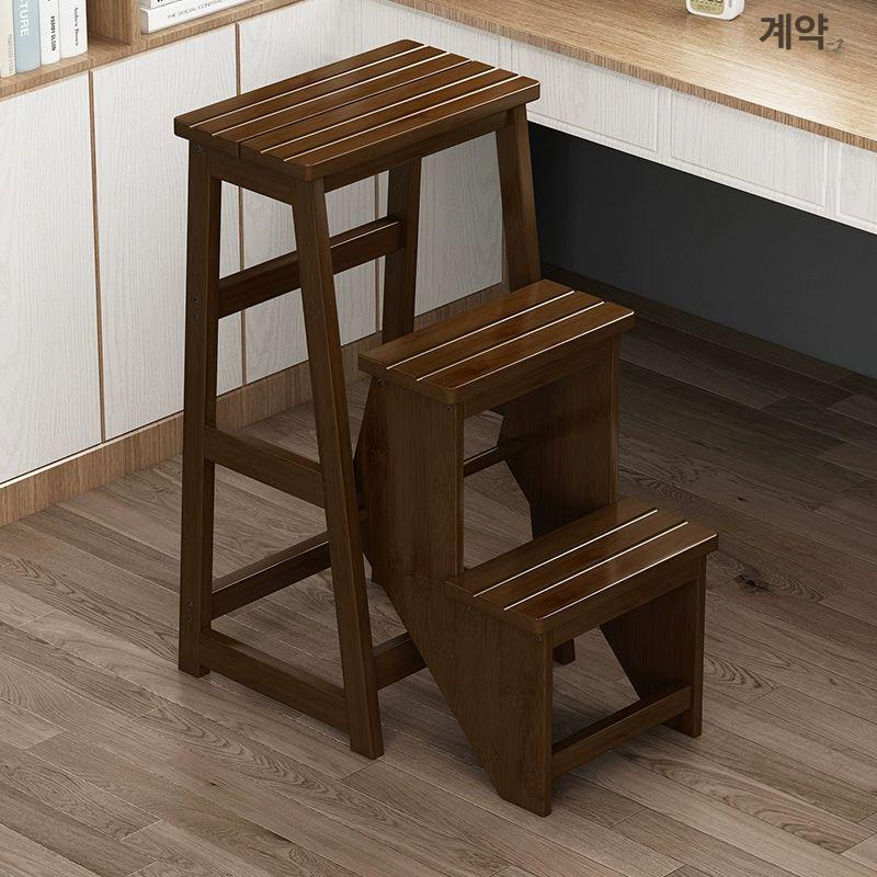 원목 사다리 접이식 2단 다락방 의자 주방 우드 빈티지 발판 선반 보조계단 계단식 가정용 - 상세 이미지 3