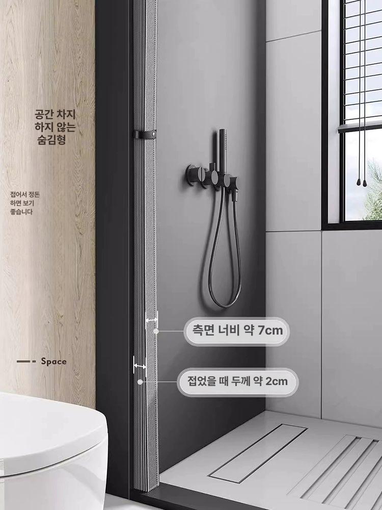 샤워커튼 칸막이 주름문 커튼 욕실 인테리어 도어 방지 화장실 목욕 방수 세트 무타공 - 상세 이미지 3