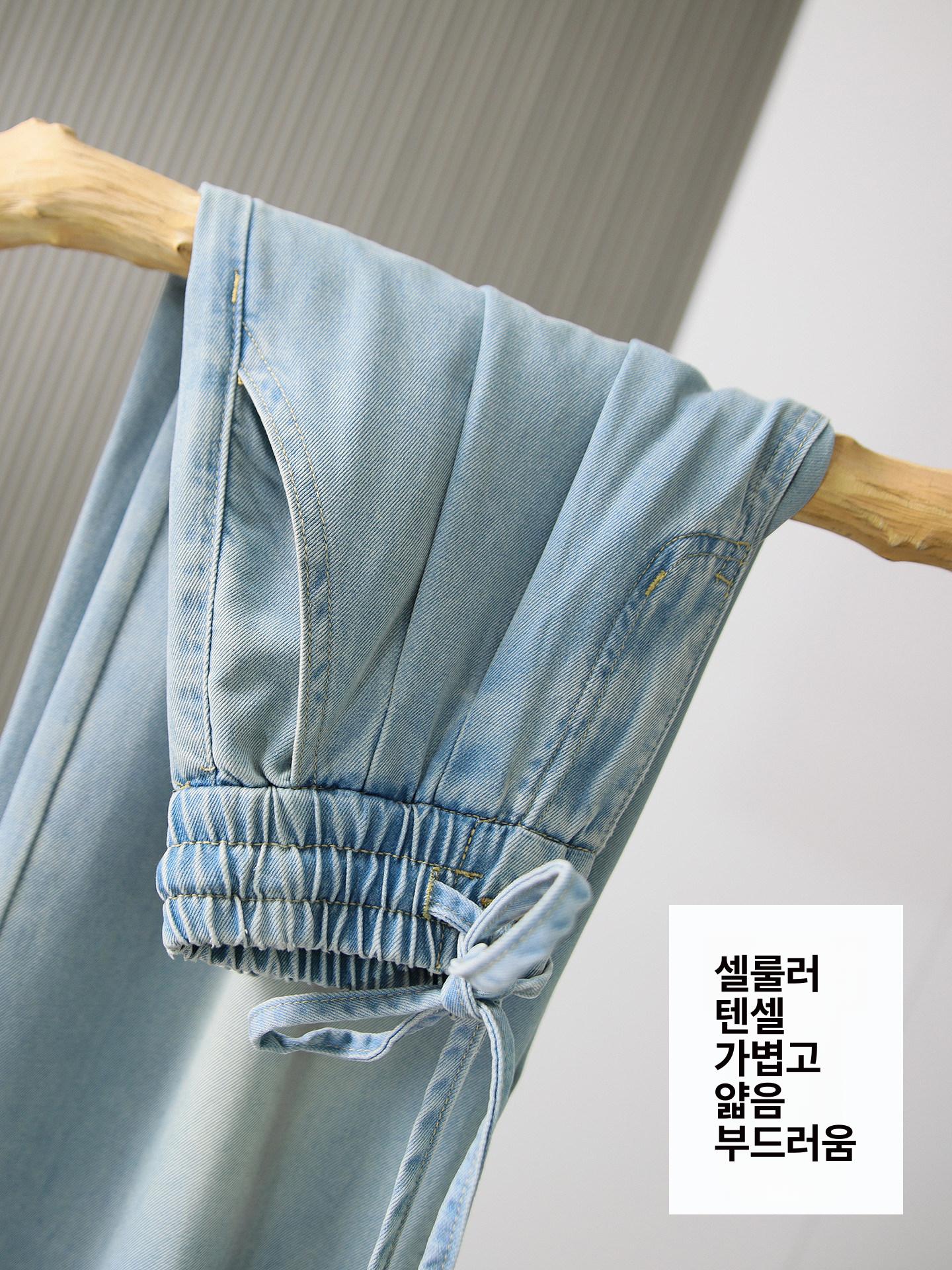 청바지 여성 바지 일자핏 하의 데님 여자 데님 스판 썸머 키작녀 팬츠 세미와이드 배기 - 상세 이미지 4