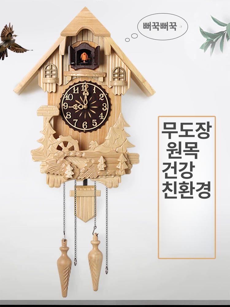 뻐꾸기시계 벽시계 거실 소리나는 원목 뻐꾹 복고풍 뻐꾸기 부엉이 나무 괘종 알람 - 상세 이미지 5