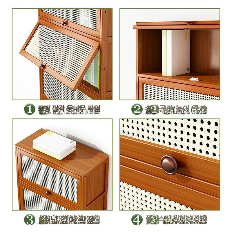 거실장 라탄 거실 3단 60cm 수납장 작은서랍장 테이블 고무나무 오크 장식장 - 상세 이미지 4