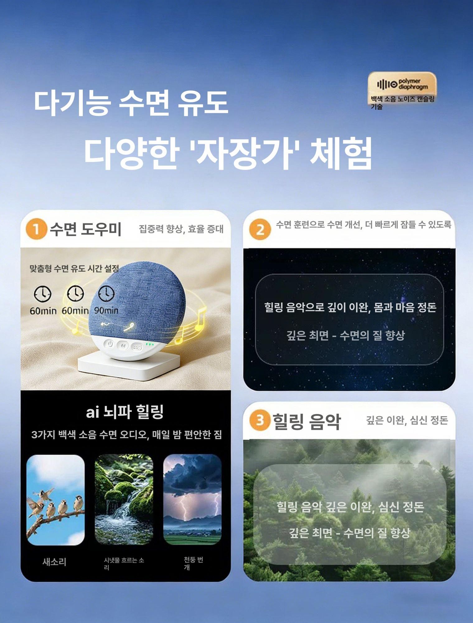 수면용 베개스피커 블루투스 백색소음 소형 밑 무선 스탠다드 베개밑 침대 소리차단 방해금지 - 상세 이미지 2