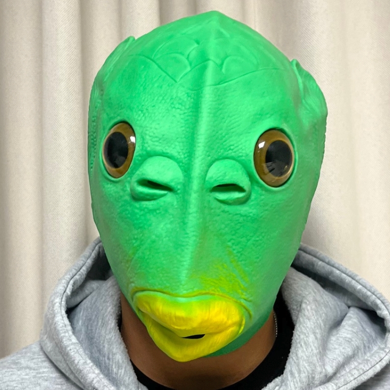 뚱한표정 파티코스튬행사얼굴가면 SNS숏폼콘텐츠촬영물고기가면 초록 - 상품 이미지