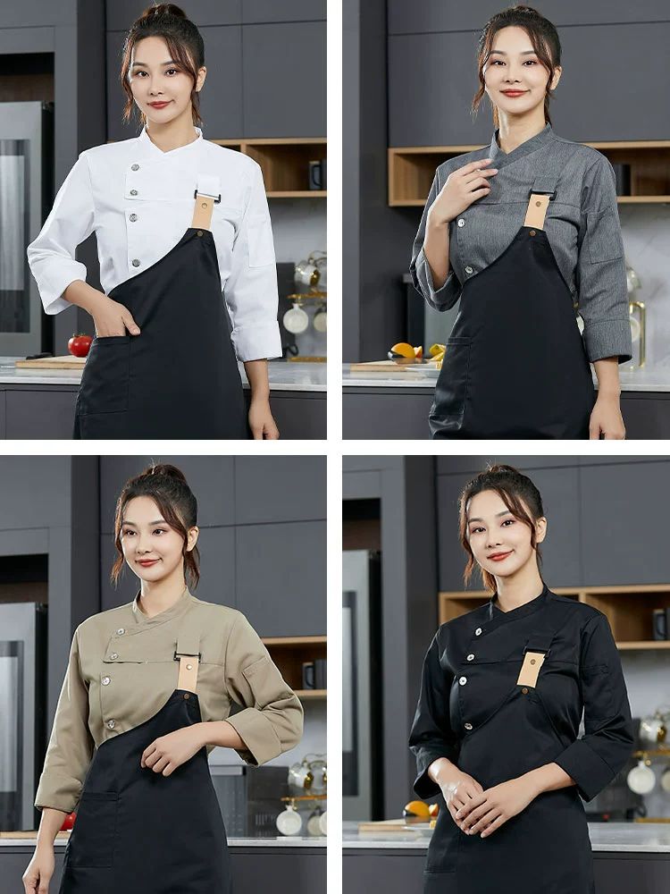 카페유니폼 매장 직원 복 앞치마 반팔 유니폼 서빙 홀 호텔 셔츠 카페 주방 서빙복 단체복 - 상세 이미지 2