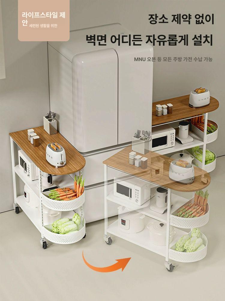이동식 수납선반 전자렌지대 다층 수납 철제 전자레인지 주방랙 트롤리 레일 밥솥 틈새 - 상세 이미지 2