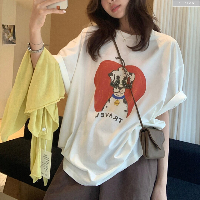 애플 달마시안 오버핏 반팔 루즈핏 티셔츠 (화이트) 봄 여름 루즈핏 롤업 박시 제이플로우 이미지 8