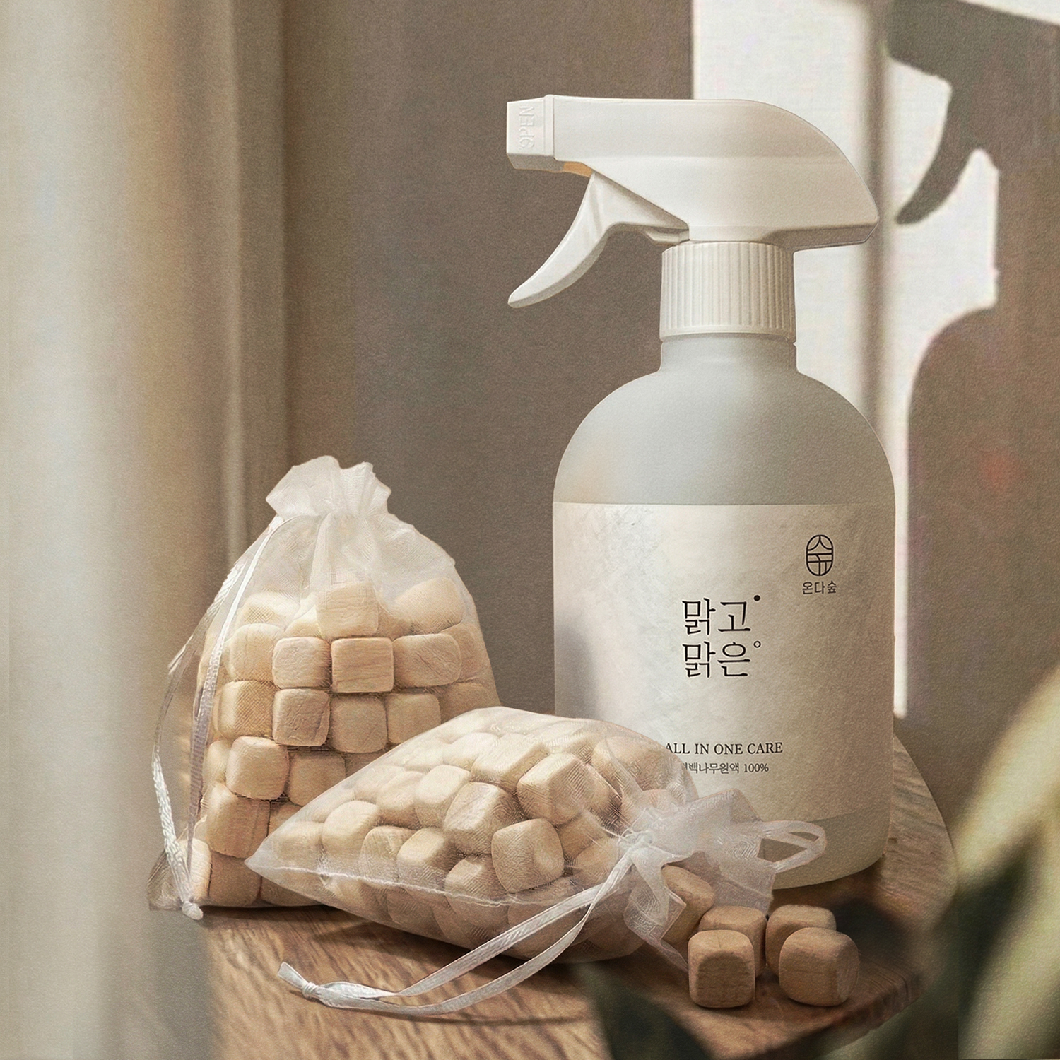 온다숲 아토피등록 숲속향 섬유탈취제 섬유향수 이불 침구 케어 패브릭 미스트 필로우 홈 룸스프레이 500ml+큐브2