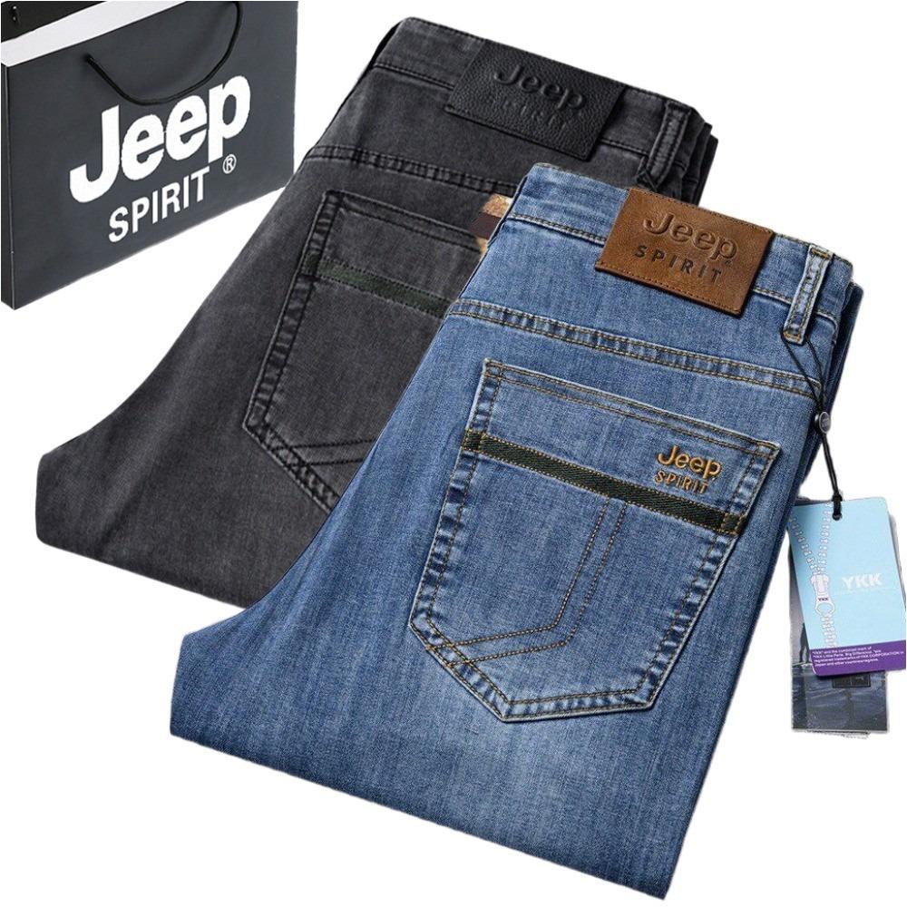 Jeep 남성 여름 얇은 청바지 정통 빅사이즈 긴바지 스트레이트 레그 캐주얼 일자 통슬랙스 - 상품 이미지