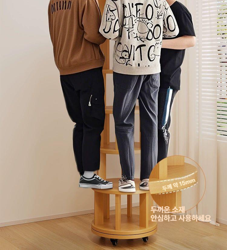 회전책장 책꽂이 회전형 이동식 우드 수납장 선반 책꽃이 서재 인테리어 거실 - 상세 이미지 4