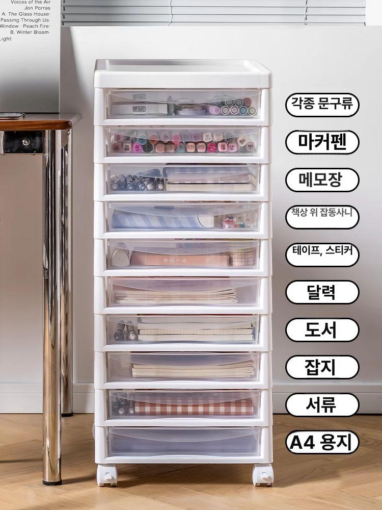 이동식 서류함 다층 삼단 분류 캐비닛 위 투명 책상 문서 사무실 선반 탁상 수납함 바퀴 - 상세 이미지 3