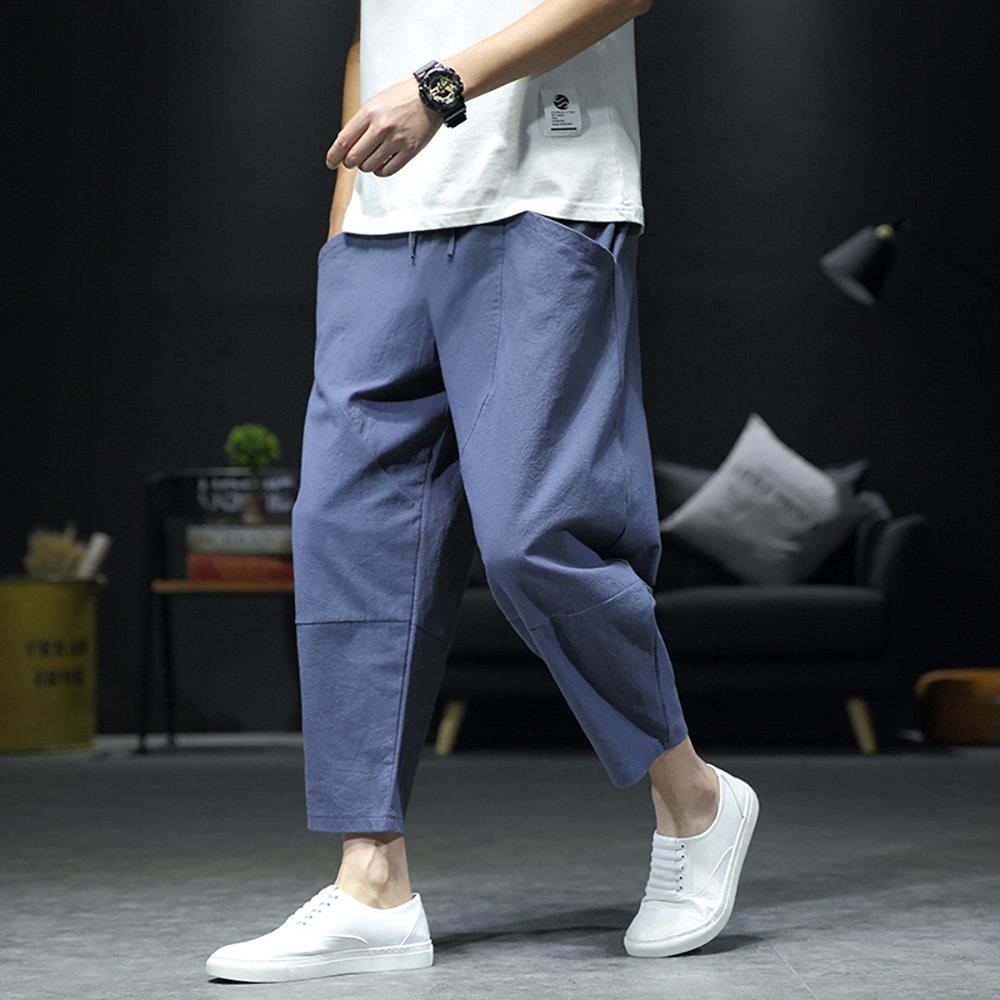 8부 밴딩바지 린넨 팬츠 쿨 배기 남성용 항아리 밴딩팬츠 시원한 고무줄 마바지 - 상세 이미지 2