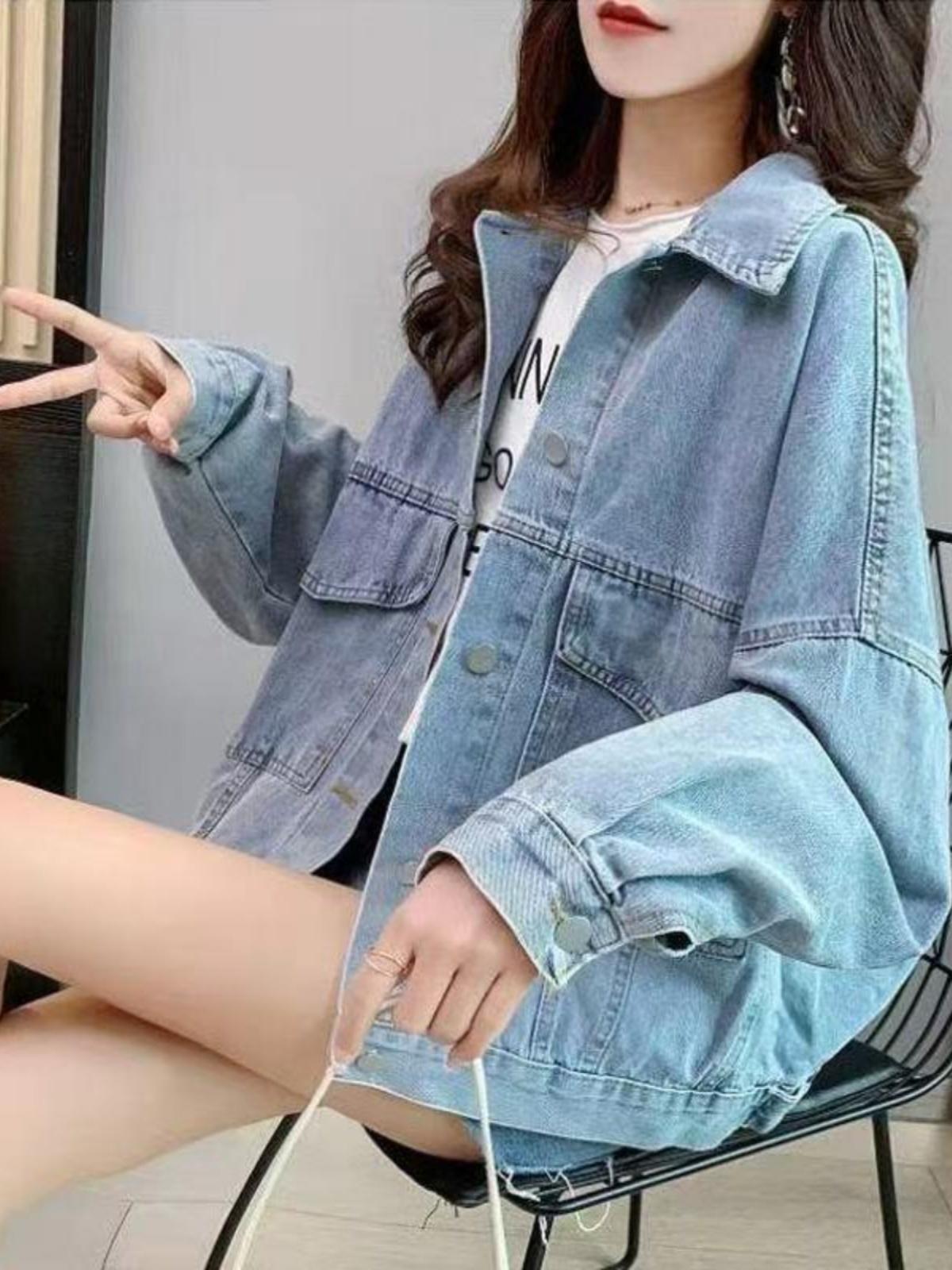 여성 데님 자수 루즈핏 캐주얼 자켓 트렌디한 데일리 아우터 빅사이즈 유행 - 상세 이미지 4