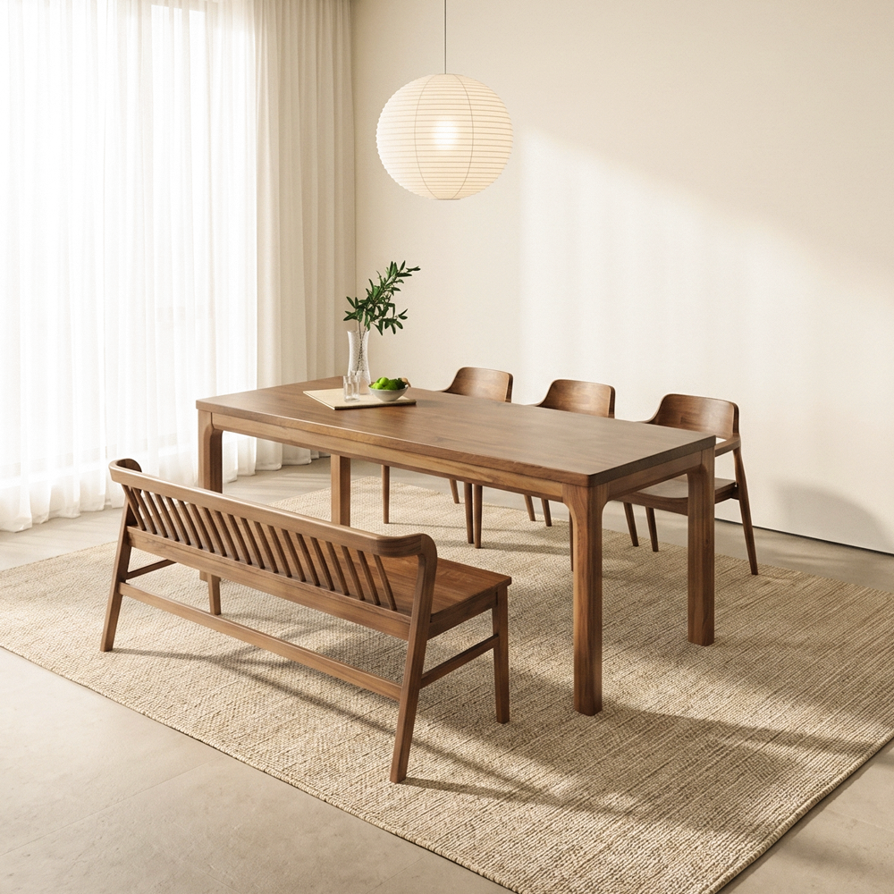 포빌리 4인용 6인용 원목식탁 세트 거실서재화 식탁+의자6, 1800mm, 내추럴 - 상세 이미지 4