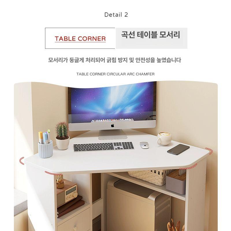 코너 삼각책상 원목 컴퓨터책상 ㄱ자 테이블 인테리어 협탁 미니 책상 컴퓨터 삼각 코너책상 - 상세 이미지 2