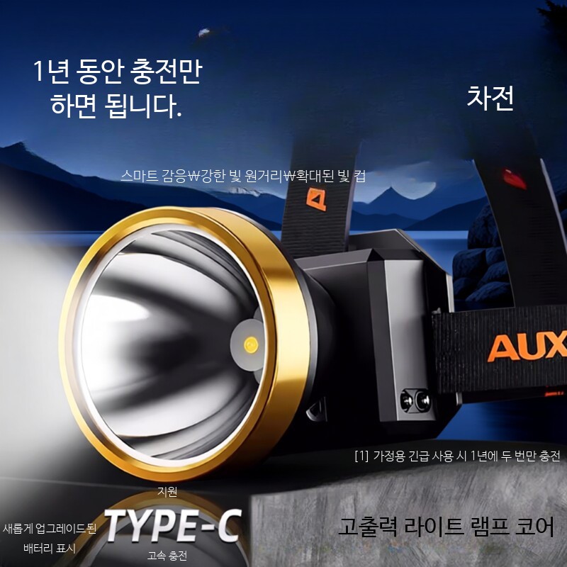 LED헤드랜턴 초경량 충전식 강력한 빛 낚시 캠핑 등산용 방수 야외활동 최적화 헤드램프 배터리 내장형 휴대용 전등 안전모 사용 가능 트레일러닝 해루질 전문 조명 - 메인 이미지
