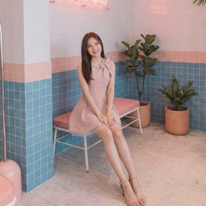 프렌치 리본 진주 미니 드레스 셀프웨딩 야외스냅 2부드레스 하객룩 튤스커트 핑크 블랙 - 상세 이미지 5