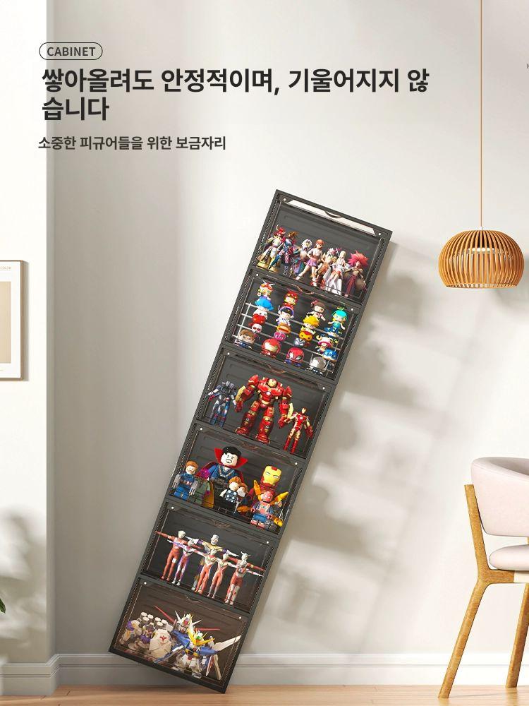 미니 장식장 1단 그레이 보관함 디스플레이케이스 원목 수납함 피규어 진열장 - 상세 이미지 4