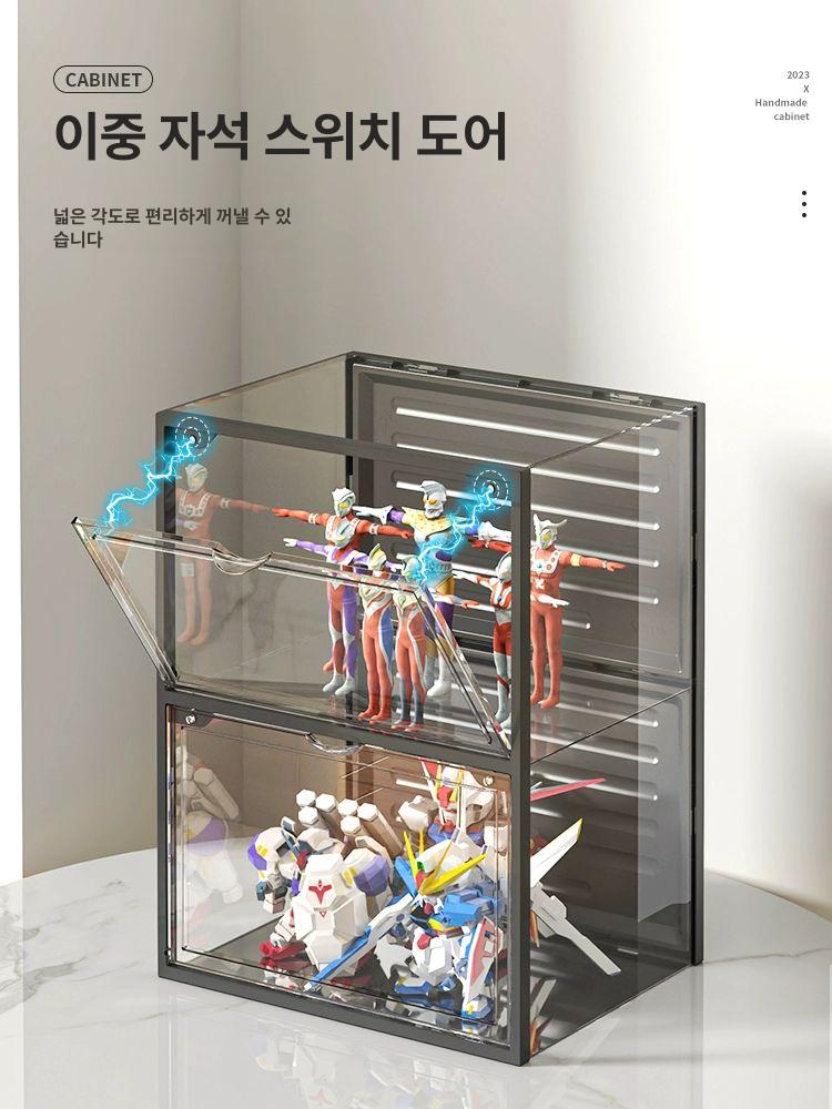 미니 장식장 1단 그레이 보관함 디스플레이케이스 원목 수납함 피규어 진열장 - 상세 이미지 2
