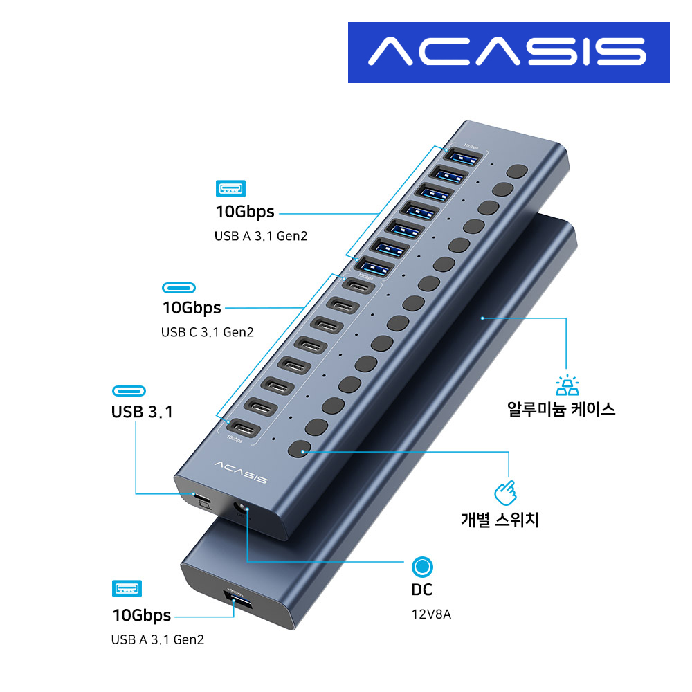 아카시스 HB16PRO 16in1 포트 10Gbps USB C&A 멀티 허브 핸드폰 충전 어댑터 - 상세 이미지 4