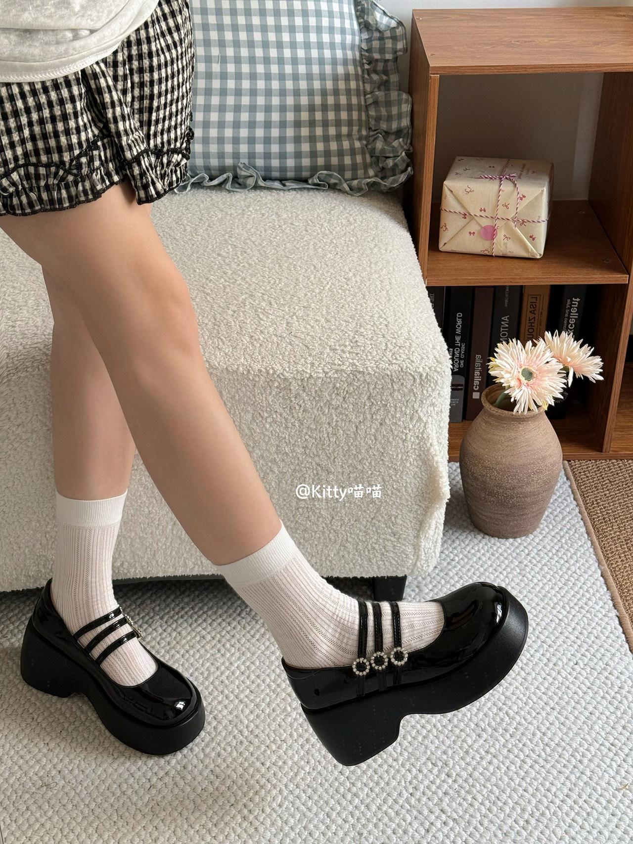 여자 메리제인펌프스 스틸레토힐 리본 미들힐 펌프스 새틴 통굽 펌프스힐 구두 여성 슬링백 - 상세 이미지 5