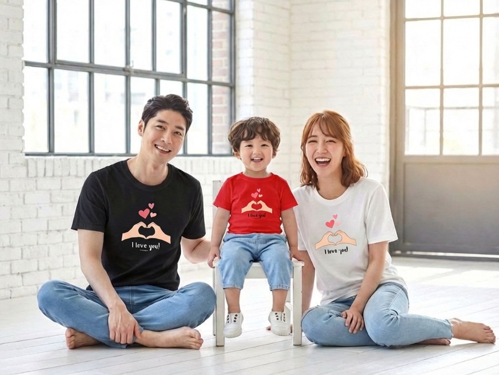 몽피마피 사랑뿅뿅 가족티 패밀리룩 돌촬영 여행 사진의상 반팔 맨투맨 - 상세 이미지 4