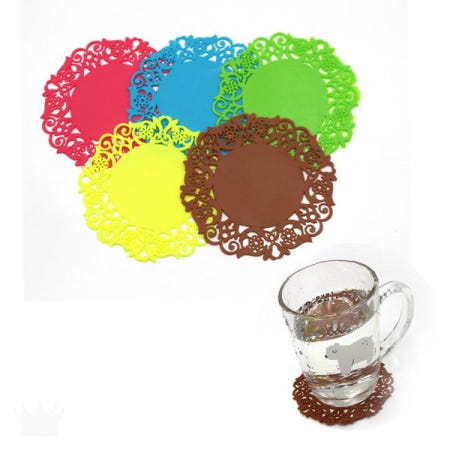 레이스 패턴 실리콘 컵받침 꽃모양 논슬립 컵홀더 머그잔 찻잔 테이블 보호 주방