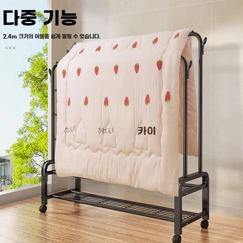 금속 행거 이동식 심플 바퀴 이단 원목 철제 - 상세 이미지 5