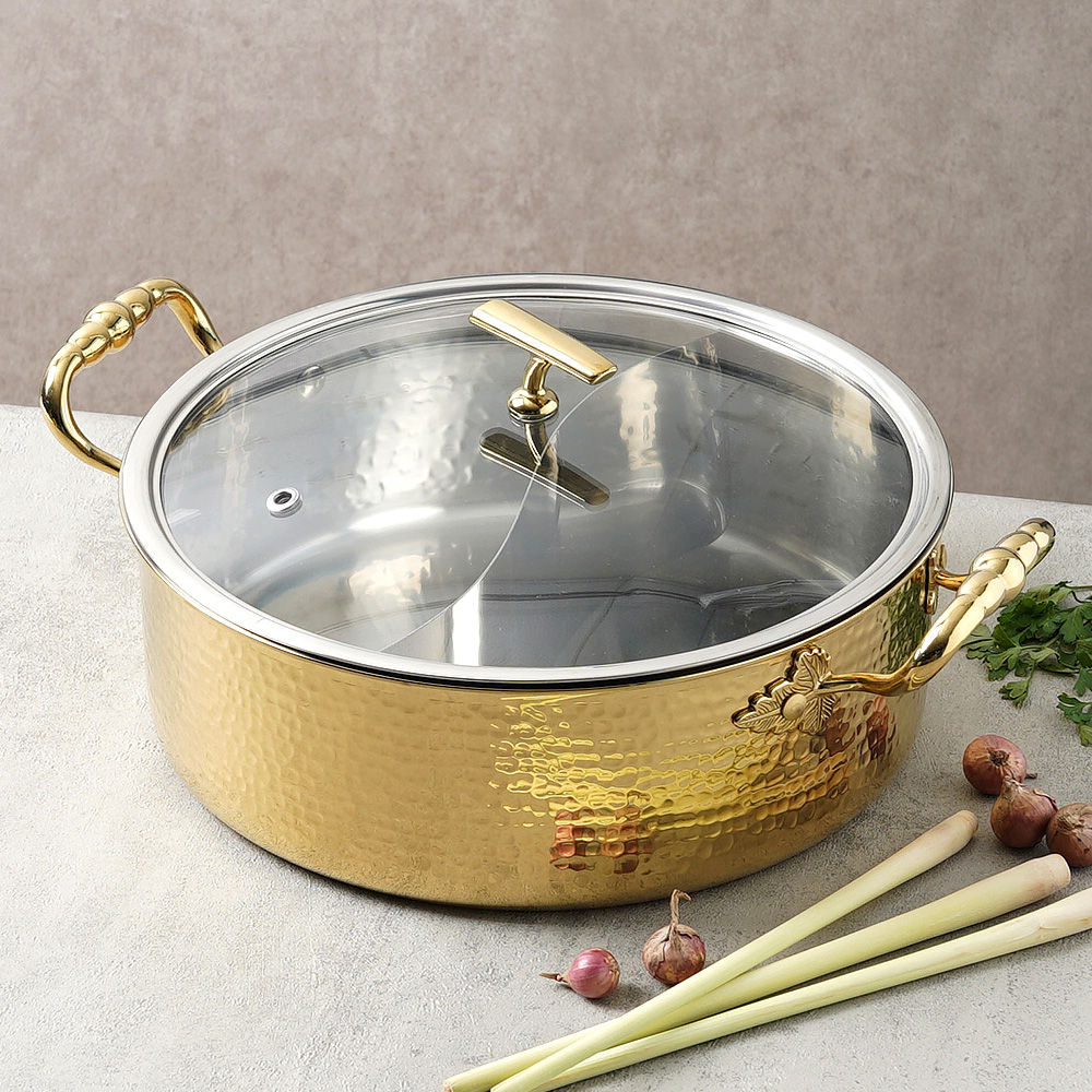 무료배송 험머 인덕션 통3중 스텐 반반 냄비 훠궈 샤브샤브 전골 30cm, 골드 - 상세 이미지 5