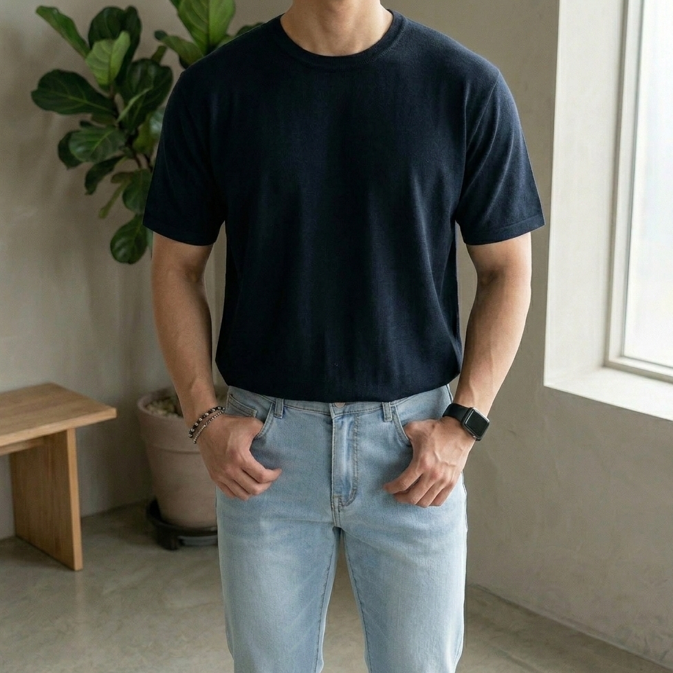 1+1 남자 넣입 밴딩 세미 머슬핏 반팔 니트 10color 이미지 7