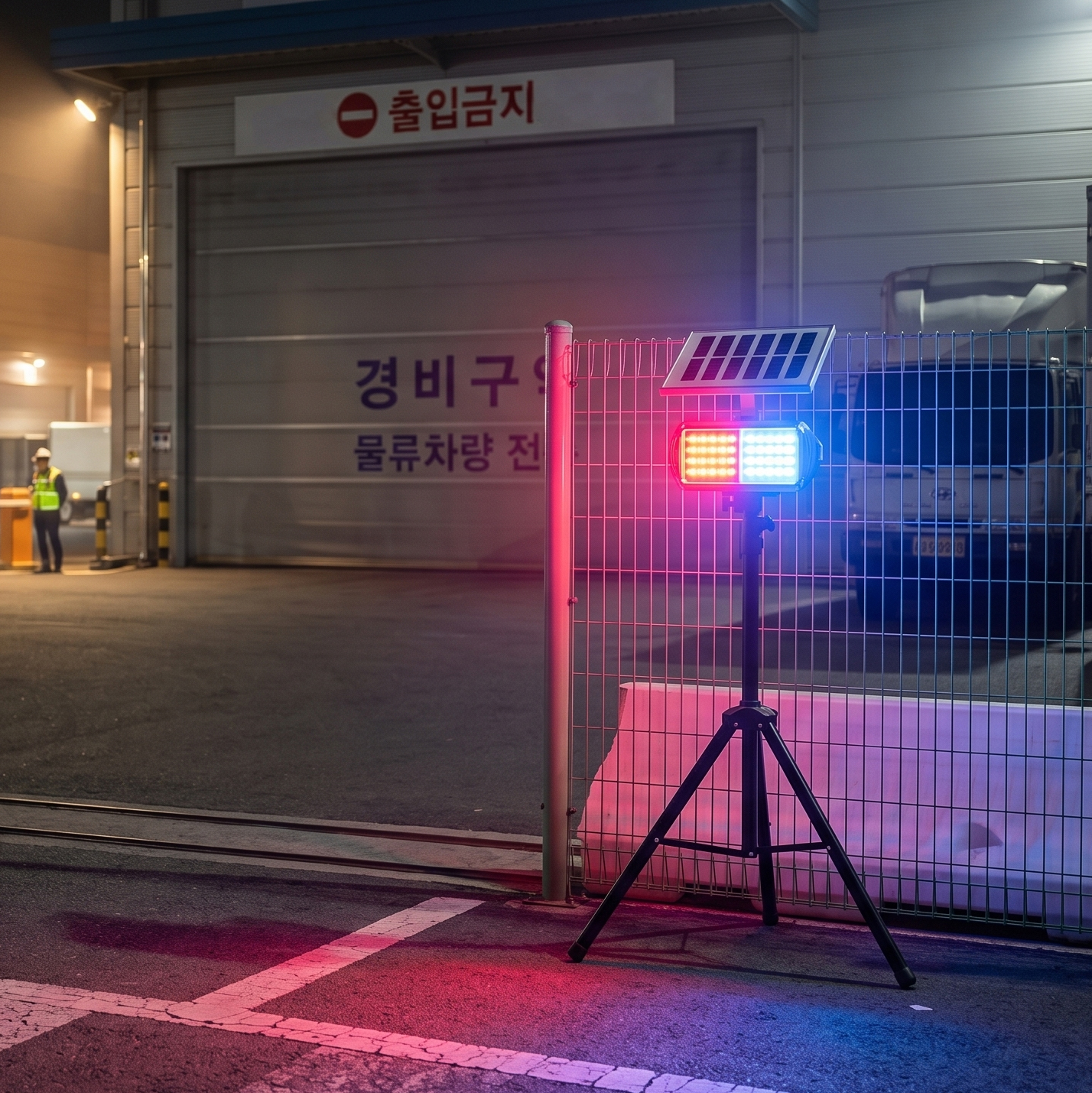 LED 쏠라 장방형 경광등 삼각대 거치대 받침대 태양광 경고등 도로 현장 4구 양면 이동형 - 상세 이미지 3