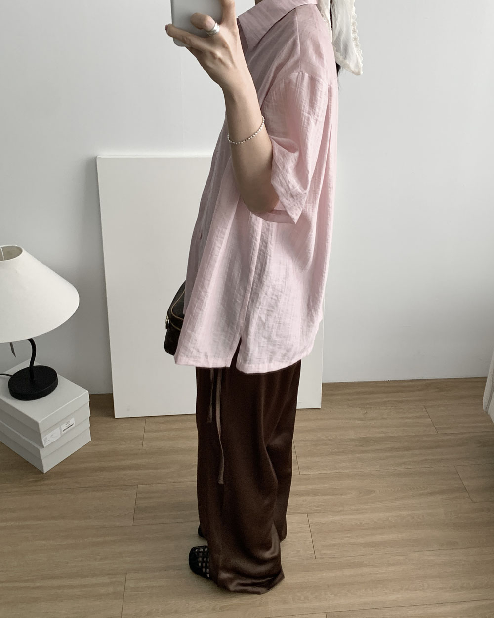 로라 반팔 셔츠 레이온 시스루 오버핏 남방 웨어링무드 (2c) 이미지 2