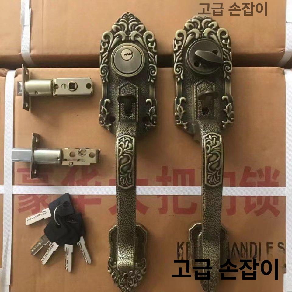 옛날 현관문 손잡이 부품 청동 단면 황동 전세트 푸시 옛날문고리 잠금 방문 브라 도어 - 상세 이미지 3