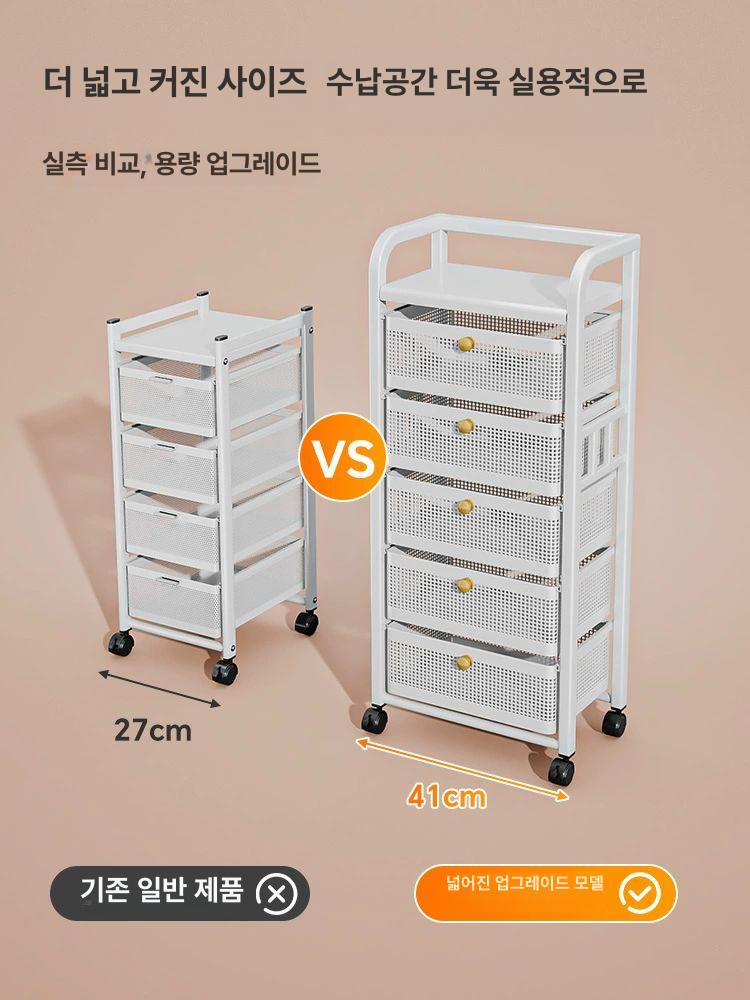 틈새 수납장 이동식 서랍형 바퀴 트롤리 슬림형 주방 다용도 스토리지 - 상세 이미지 2