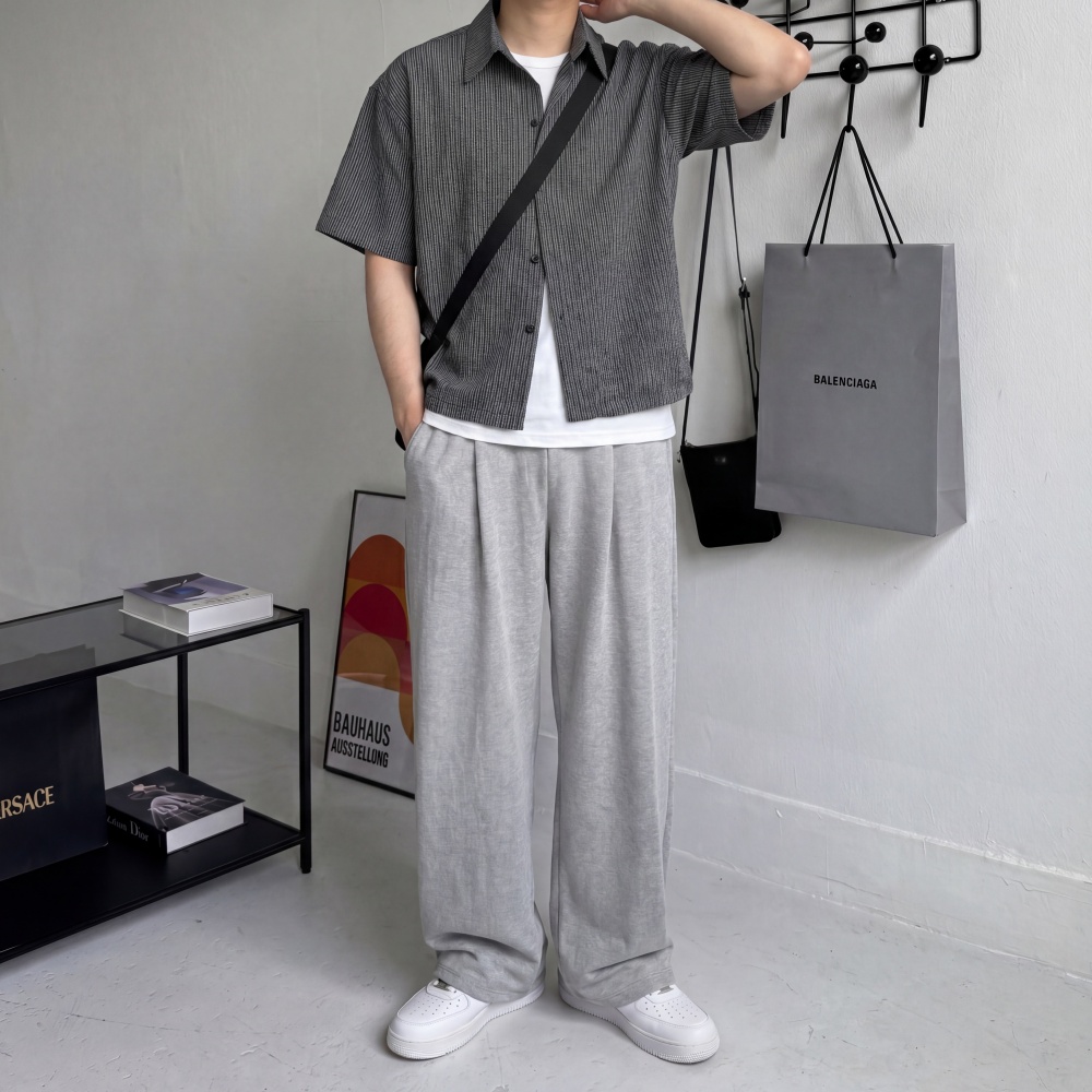 여름 오버핏 시어서커반팔셔츠 스트라이프 크롭남방 이미지 7