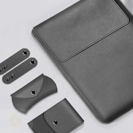 윤우상사OEM MoonH 마우스케이스 맥북파우치 차콜 가죽 노트북 파우치 세트 37x28cm