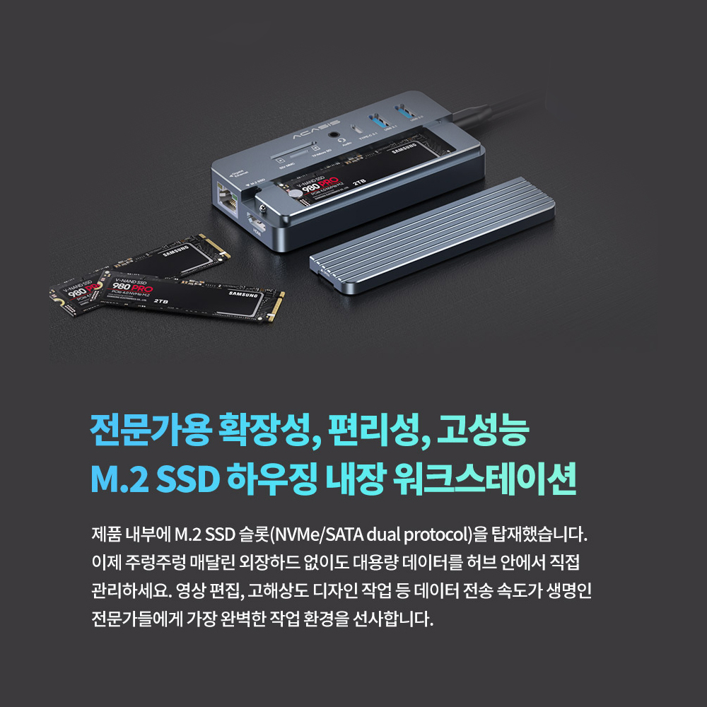 아카시스 CM073 + M.2 NVME 외장SSD 1TB 마이크론 탑재 10-in-1 10Gbps 멀티 도킹스테이션 외장하드 이미지 8