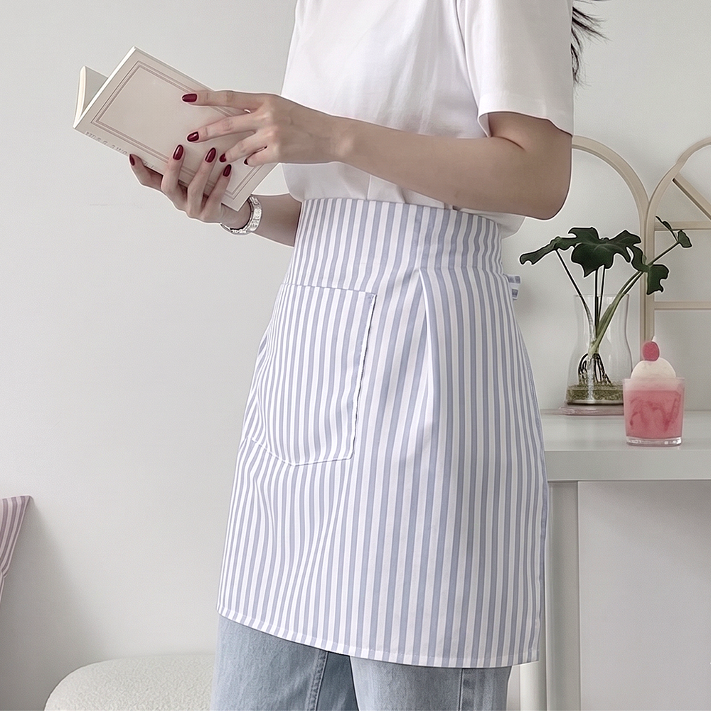 스트라이프 포켓 하프 에이프런 방수 앞치마 카페 꽃집 허리 앞치마 스카이블루, 기본 - 상세 이미지 4