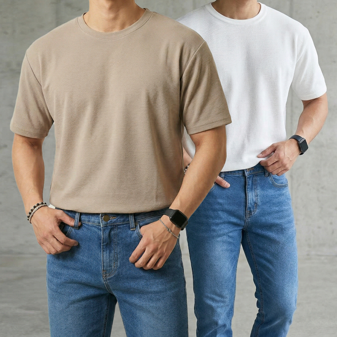 1+1 남자 넣입 밴딩 세미 머슬핏 반팔 니트 10color - 상품 이미지