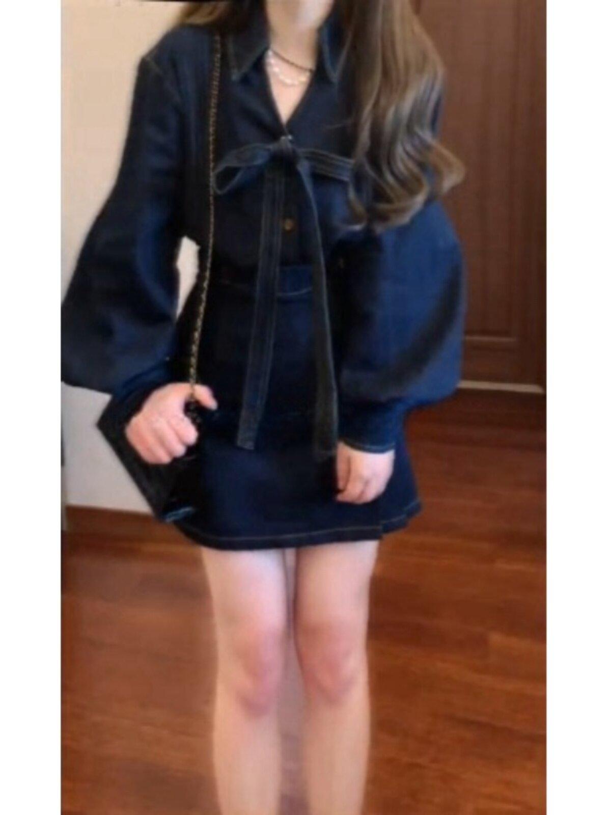 데님 청청 투피스 캐주얼 데님투피스 패션 청투피스 청셋업 청청코디 반바지 봄 팬츠 청자켓 - 상세 이미지 4