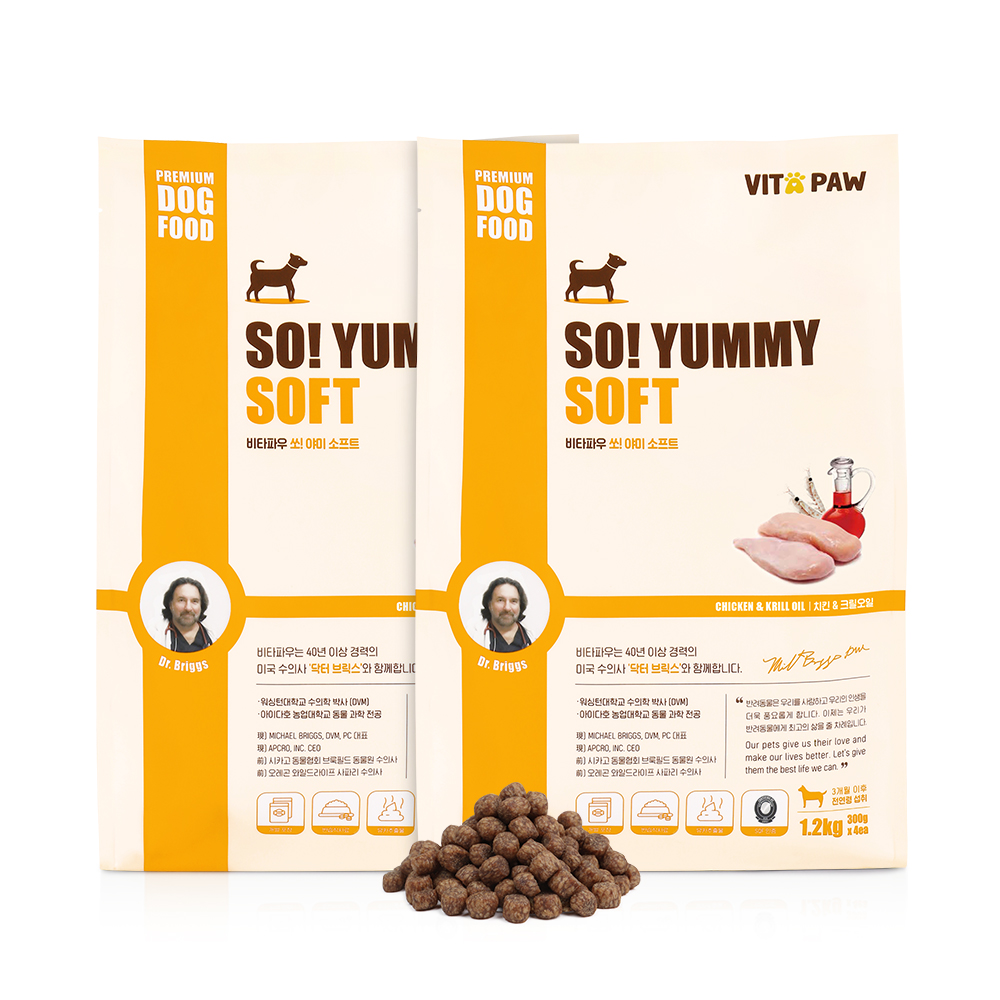 비타파우 강아지 전연령 높은 기호성 노견 쏘야미 소프트 반습식 사료 치킨+크릴, 1.2kg, 2개 - 상품 이미지